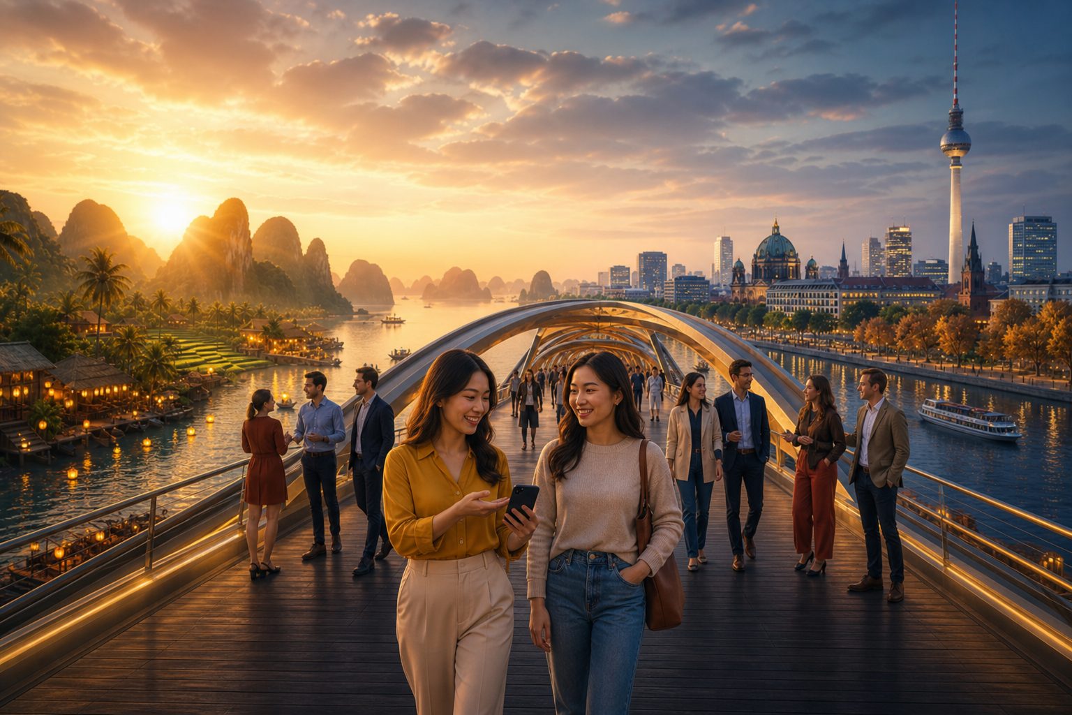 Freundschaft und Empfehlung auf der Brücke Vietnam und Deutschland