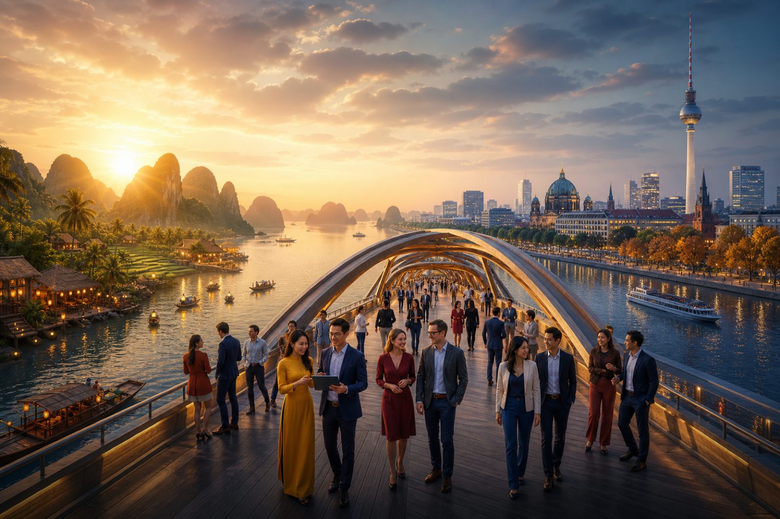 Deutschland und Vietnam auf einer Brücke, das Partnernetzwerk von DEVINA